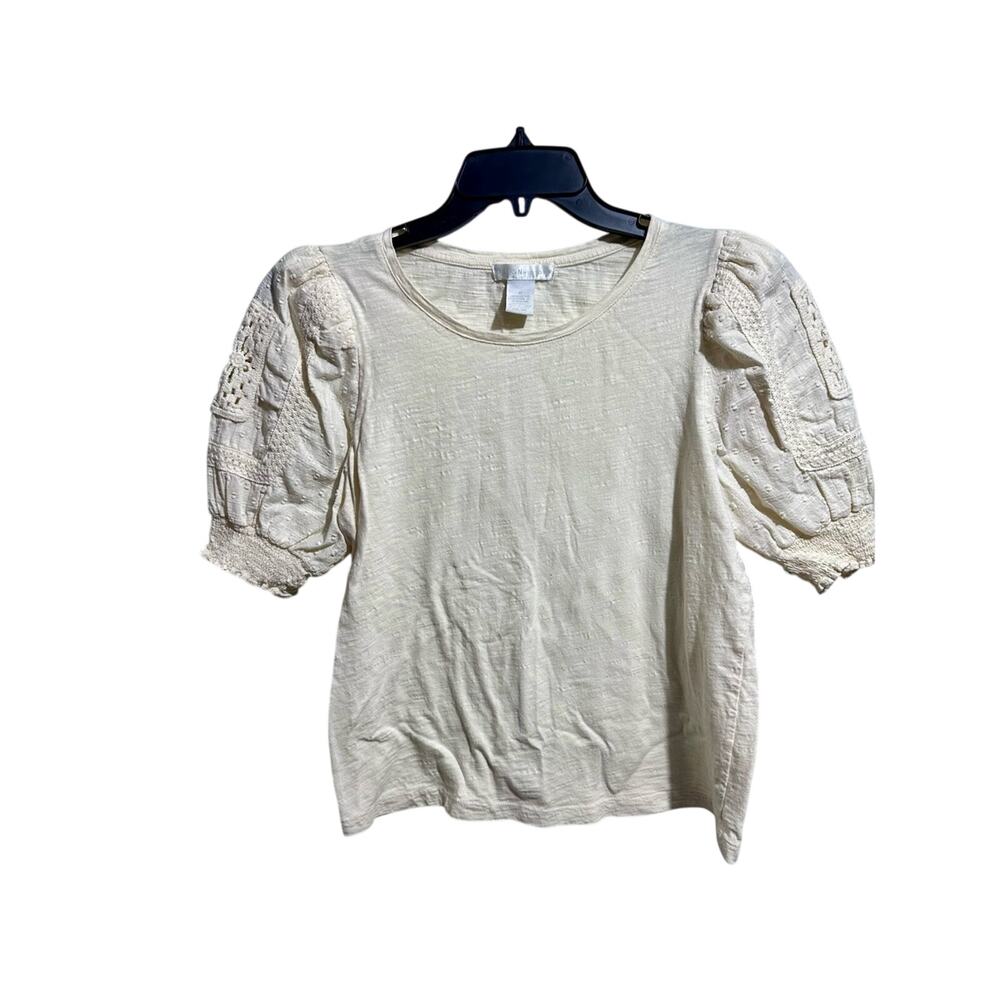Design History Cream Puff-Sleeve Knit Top Size M (1159)